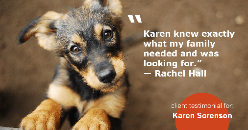 Testimonial for real estate agent Karen Sorenson with RE/MAX Newport Elite in Racine, WI: "Karen knew exactly what my family needed and was looking for." - Rachel Hall