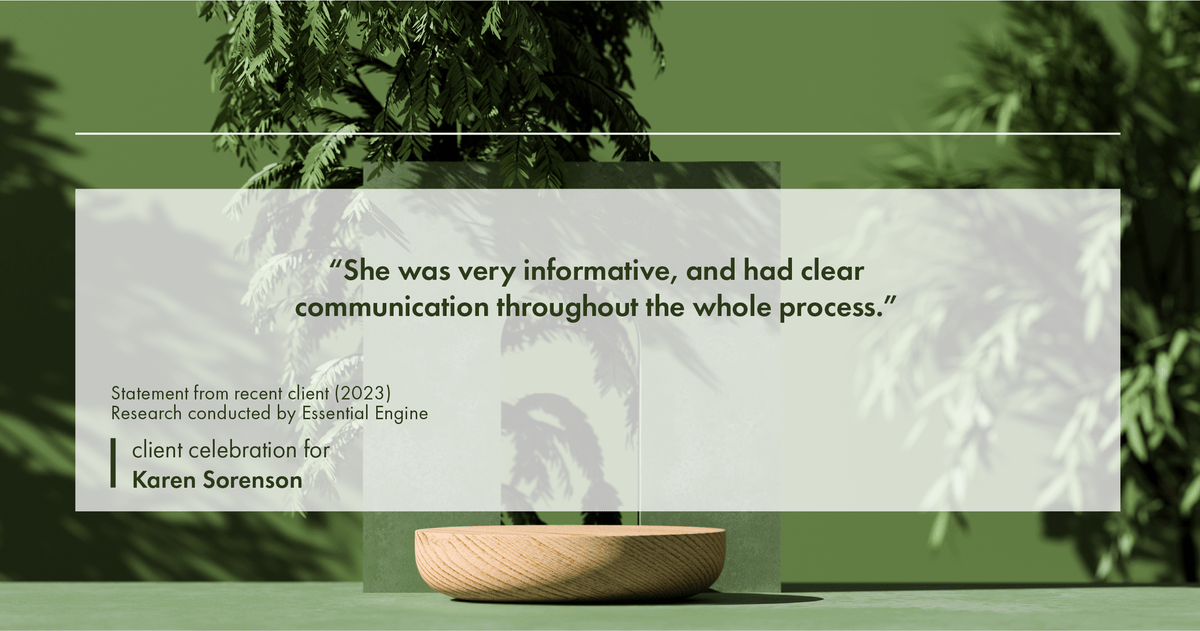 Testimonial for real estate agent Karen Sorenson in Racine, WI: "She was very informative, and had clear communication throughout the whole process."