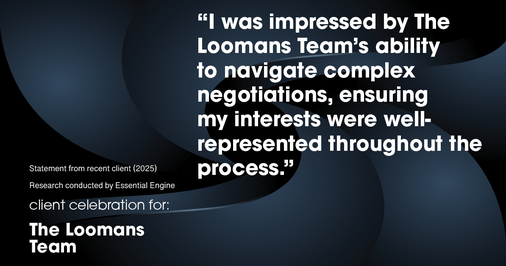 Testimonial for real estate agent The Loomans Team with Keller Williams Prestige in Germantown, WI: "I was impressed by The Loomans Team's ability to navigate complex negotiations, ensuring my interests were well- represented throughout the process."