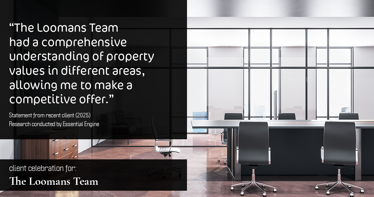 Testimonial for real estate agent The Loomans Team with Keller Williams Prestige in Germantown, WI: "The Loomans Team had a comprehensive understanding of property values in different areas, allowing me to make a competitive offer."