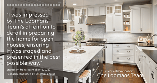 Testimonial for real estate agent The Loomans Team with Keller Williams Prestige in Germantown, WI: "I was impressed by The Loomans Team's attention to detail in preparing the home for open houses, ensuring it was staged and presented in the best possible way."