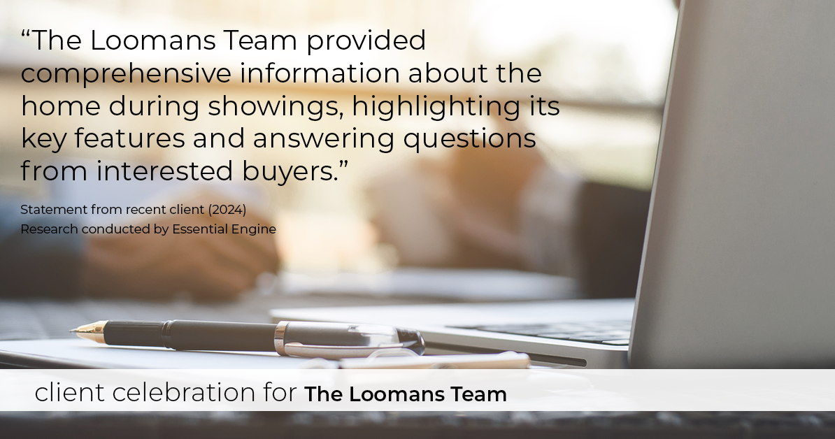Testimonial for real estate agent The Loomans Team with Keller Williams Prestige in Germantown, WI: "The Loomans Team provided comprehensive information about the home during showings, highlighting its key features and answering questions from interested buyers."