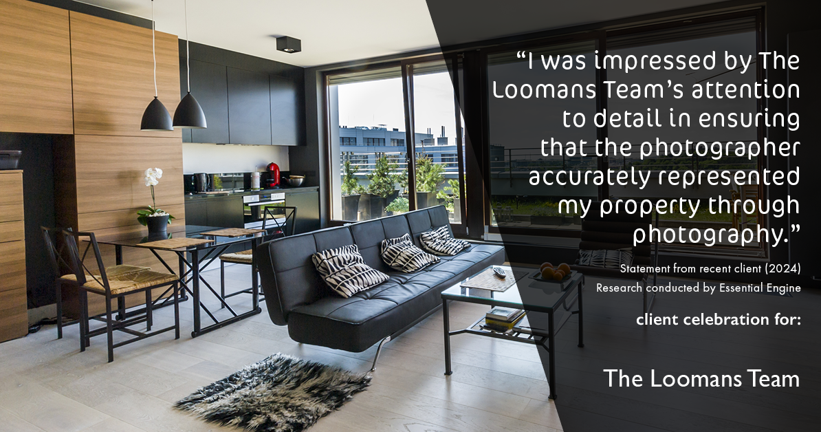 Testimonial for real estate agent The Loomans Team with Keller Williams Prestige in Germantown, WI: "I was impressed by The Loomans Team's attention to detail in ensuring that the photographer accurately represented my property through photography."