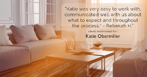 Testimonial for mortgage professional Katie Obermiller with Academy Mortgage in Portland, OR: "Katie was very easy to work with, communicated well with us about what to expect and throughout the process." - Rebekah H.
