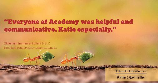 Testimonial for mortgage professional Katie Obermiller with Academy Mortgage in Portland, OR: "Everyone at Academy was helpful and communicative. Katie especially."