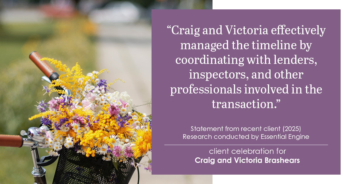 Testimonial for real estate agent Craig and Victoria Brashears with KW Kansas City Metro in Prairie Village, KS: "Craig and Victoria effectively managed the timeline by coordinating with lenders, inspectors, and other professionals involved in the transaction."