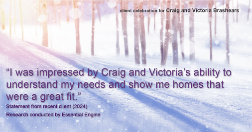 Testimonial for real estate agent Craig and Victoria Brashears with Keller Williams Platinum Partners in Lee's Summit, MO: "I was impressed by Craig and Victoria's ability to understand my needs and show me homes that were a great fit."