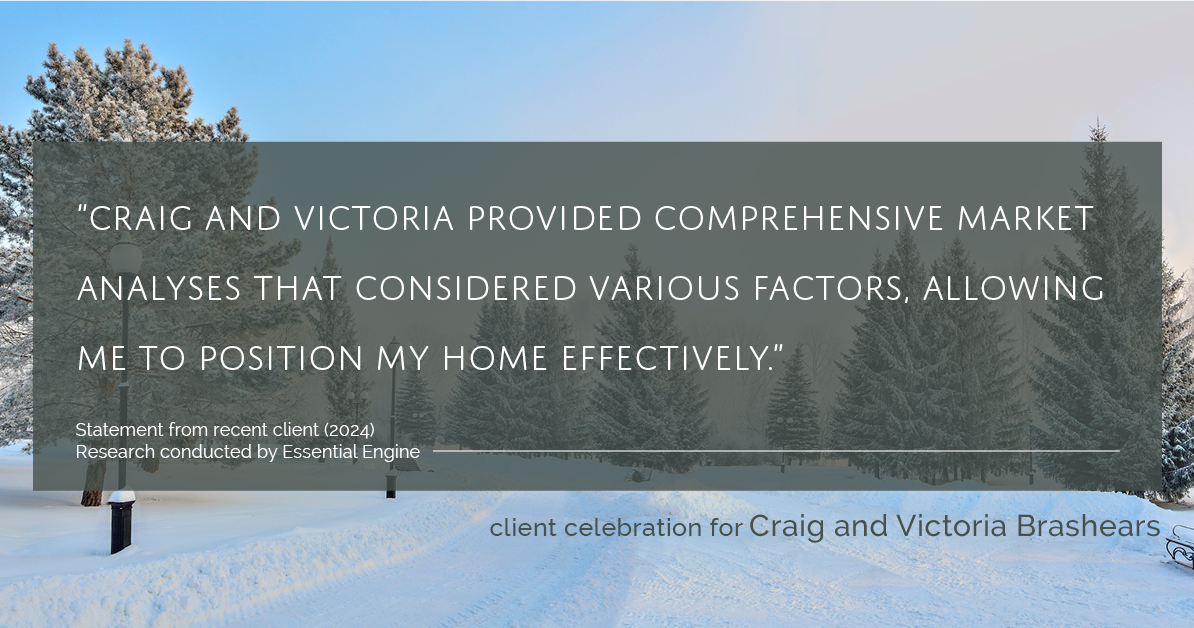 Testimonial for real estate agent Craig and Victoria Brashears with Keller Williams Platinum Partners in Lee's Summit, MO: "Craig and Victoria provided comprehensive market analyses that considered various factors, allowing me to position my home effectively."