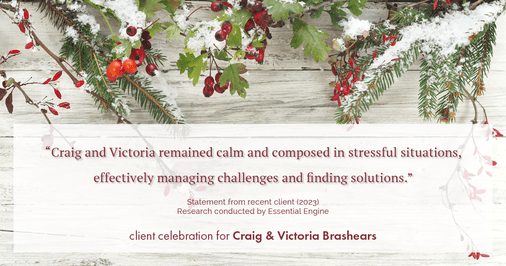 Testimonial for real estate agent Craig and Victoria Brashears with Keller Williams Platinum Partners in Lee's Summit, MO: "Craig and Victoria remained calm and composed in stressful situations, effectively managing challenges and finding solutions."