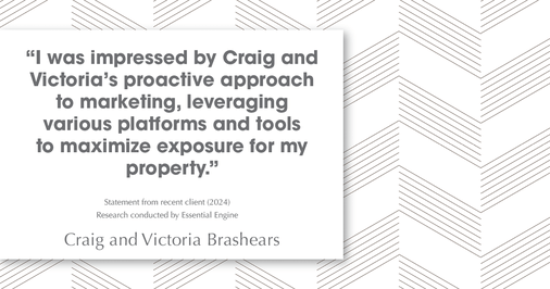 Testimonial for real estate agent Craig and Victoria Brashears with KW Kansas City Metro in Prairie Village, KS: "I was impressed by Craig and Victoria's proactive approach to marketing, leveraging various platforms and tools to maximize exposure for my property."