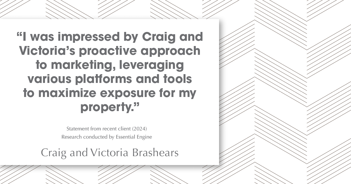 Testimonial for real estate agent Craig and Victoria Brashears with KW Kansas City Metro in Prairie Village, KS: "I was impressed by Craig and Victoria's proactive approach to marketing, leveraging various platforms and tools to maximize exposure for my property."