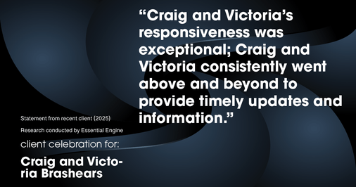 Testimonial for real estate agent Craig and Victoria Brashears with KW Kansas City Metro in Prairie Village, KS: "Craig and Victoria's responsiveness was exceptional; Craig and Victoria consistently went above and beyond to provide timely updates and information."