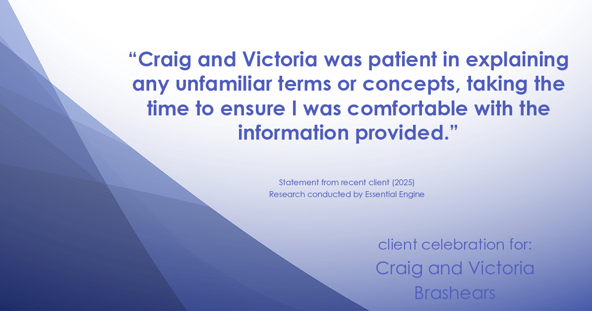 Testimonial for real estate agent Craig and Victoria Brashears with KW Kansas City Metro in Prairie Village, KS: "Craig and Victoria was patient in explaining any unfamiliar terms or concepts, taking the time to ensure I was comfortable with the information provided."