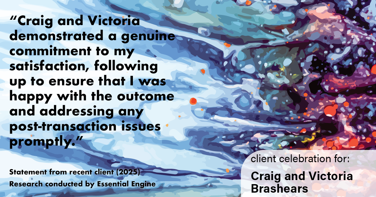 Testimonial for real estate agent Craig and Victoria Brashears with KW Kansas City Metro in Prairie Village, KS: "Craig and Victoria demonstrated a genuine commitment to my satisfaction, following up to ensure that I was happy with the outcome and addressing any post-transaction issues promptly."