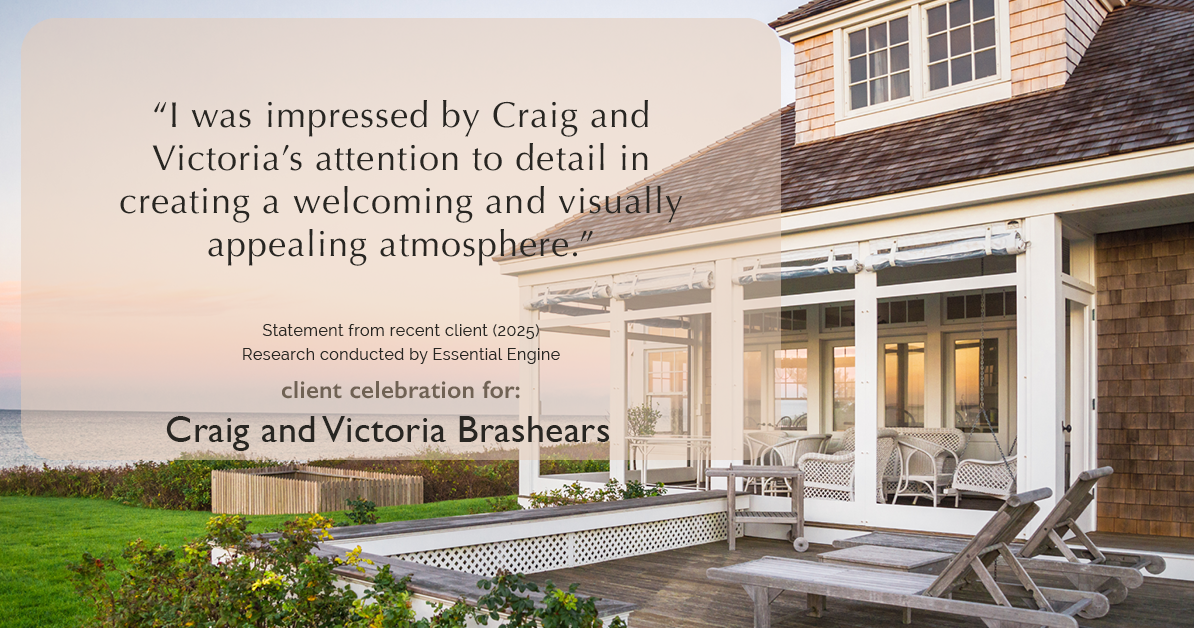Testimonial for real estate agent Craig and Victoria Brashears with KW Kansas City Metro in Prairie Village, KS: "I was impressed by Craig and Victoria's attention to detail in creating a welcoming and visually appealing atmosphere."