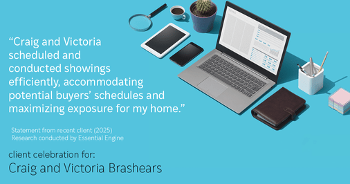 Testimonial for real estate agent Craig and Victoria Brashears with KW Kansas City Metro in Prairie Village, KS: "Craig and Victoria scheduled and conducted showings efficiently, accommodating potential buyers' schedules and maximizing exposure for my home."