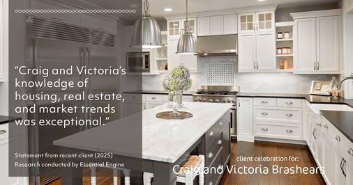 Testimonial for real estate agent Craig and Victoria Brashears with Keller Williams Platinum Partners in Lee's Summit, MO: "Craig and Victoria's knowledge of housing, real estate, and market trends was exceptional."