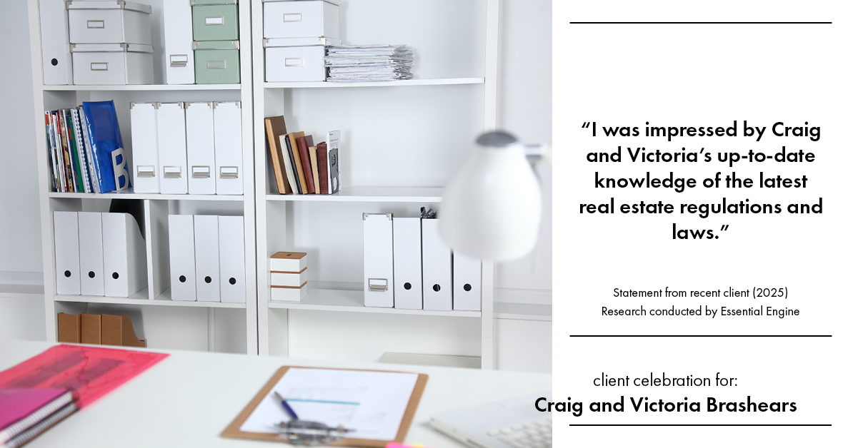 Testimonial for real estate agent Craig and Victoria Brashears with KW Kansas City Metro in Prairie Village, KS: "I was impressed by Craig and Victoria's up-to-date knowledge of the latest real estate regulations and laws."