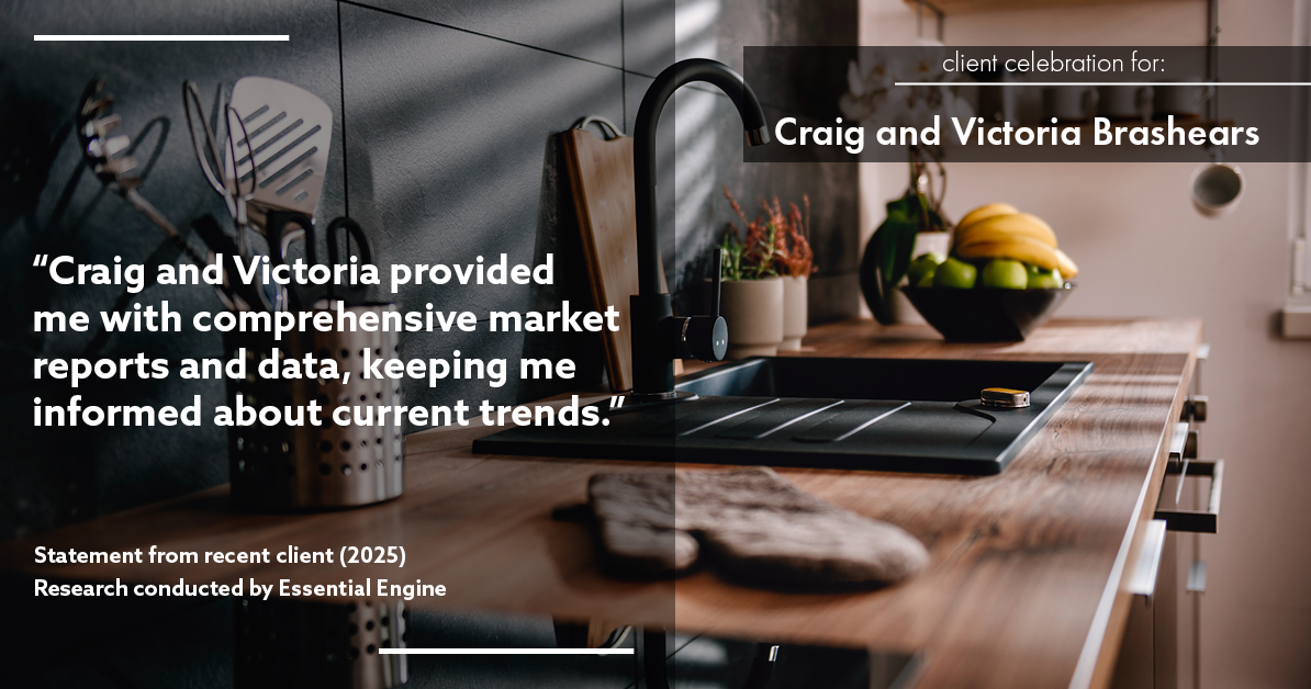 Testimonial for real estate agent Craig and Victoria Brashears with Keller Williams Platinum Partners in Lee's Summit, MO: "Craig and Victoria provided me with comprehensive market reports and data, keeping me informed about current trends."