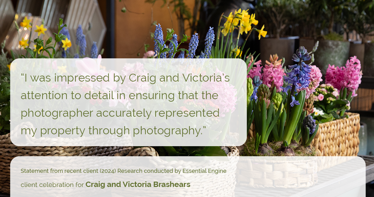 Testimonial for real estate agent Craig and Victoria Brashears with Keller Williams Platinum Partners in Lee's Summit, MO: "I was impressed by Craig and Victoria's attention to detail in ensuring that the photographer accurately represented my property through photography."