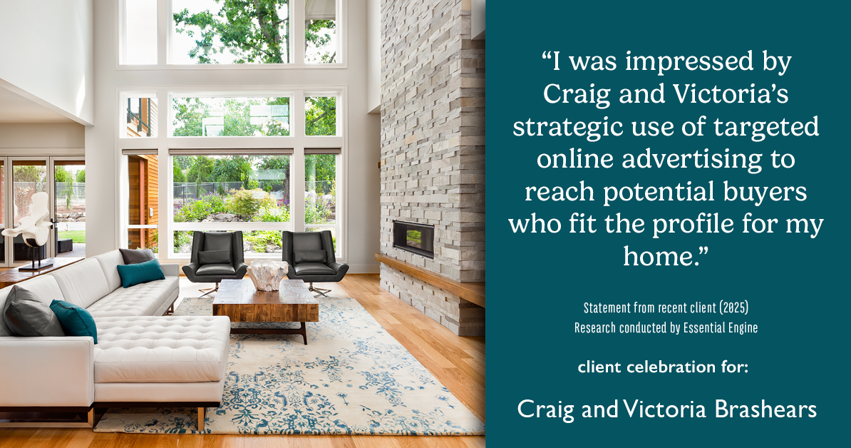Testimonial for real estate agent Craig and Victoria Brashears with KW Kansas City Metro in Prairie Village, KS: "I was impressed by Craig and Victoria's strategic use of targeted online advertising to reach potential buyers who fit the profile for my home."