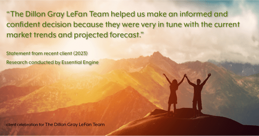 Testimonial for real estate agent Dillon Gray LeFan with Compass Realty Group in Saint Louis, MO: "The Dillon Gray LeFan Team helped us make an informed and confident decision because they were very in tune with the current market trends and projected forecast."