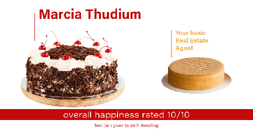 Testimonial for real estate agent Marcia Thudium with Coldwell Banker Realty-Gundaker in Town And Country, MO: Happiness Meters: Cake (overall happiness - Beth Wendling)