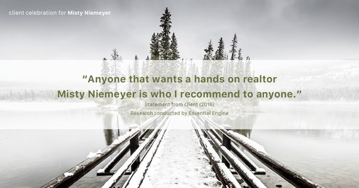 Testimonial for real estate agent Misty Niemeyer with Niemeyer & Associates REALTORS® in Boerne, TX: "Anyone that wants a hands on realtor Misty Niemeyer is who i recommend to anyone."