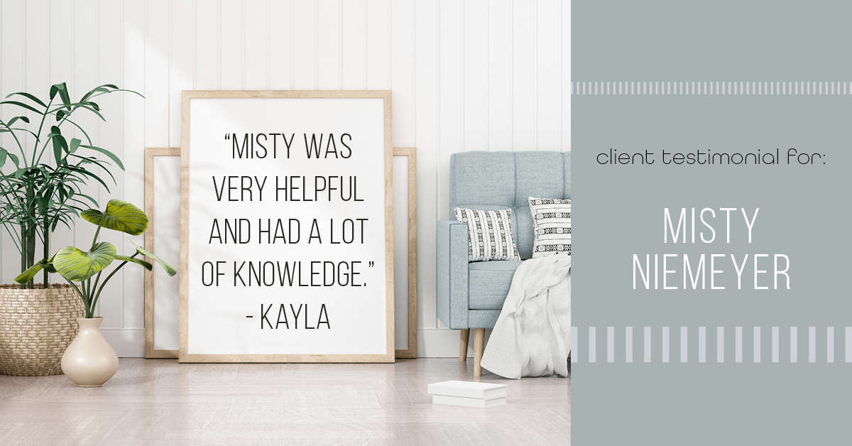 Testimonial for real estate agent Misty Niemeyer with Niemeyer & Associates REALTORS® in Boerne, TX: "Misty was very helpful and had a lot of knowledge." - Kayla