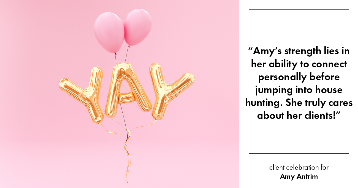 Testimonial for real estate agent Amy Antrim with Keller Williams Realty Partners in Overland Park, KS: "Amy's strength lies in her ability to connect personally before jumping into house hunting. She truly cares about her clients!"