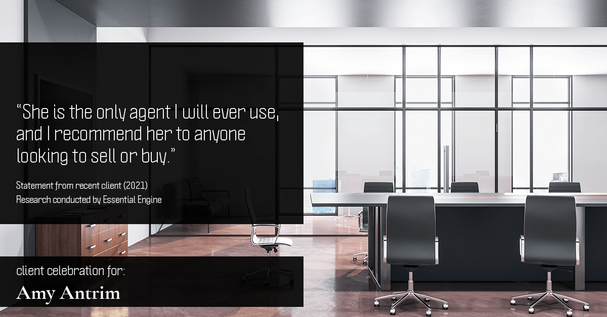 Testimonial for real estate agent Amy Antrim with Keller Williams Realty Partners in Overland Park, KS: "She is the only agent I will ever use, and I recommend her to anyone looking to sell or buy."