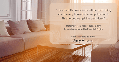Testimonial for real estate agent Amy Antrim with Keller Williams Realty Partners in Overland Park, KS: "It seemed like Amy knew a little something about every house in the neighborhood. This helped us get the deal done!"