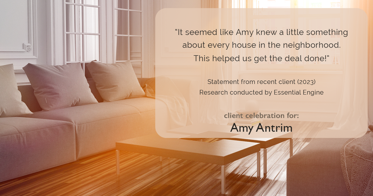 Testimonial for real estate agent Amy Antrim with Keller Williams Realty Partners in Overland Park, KS: "It seemed like Amy knew a little something about every house in the neighborhood. This helped us get the deal done!"