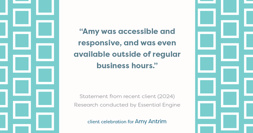 Testimonial for real estate agent Amy Antrim with Keller Williams Realty Partners in Overland Park, KS: "Amy was accessible and responsive, and was even available outside of regular business hours."