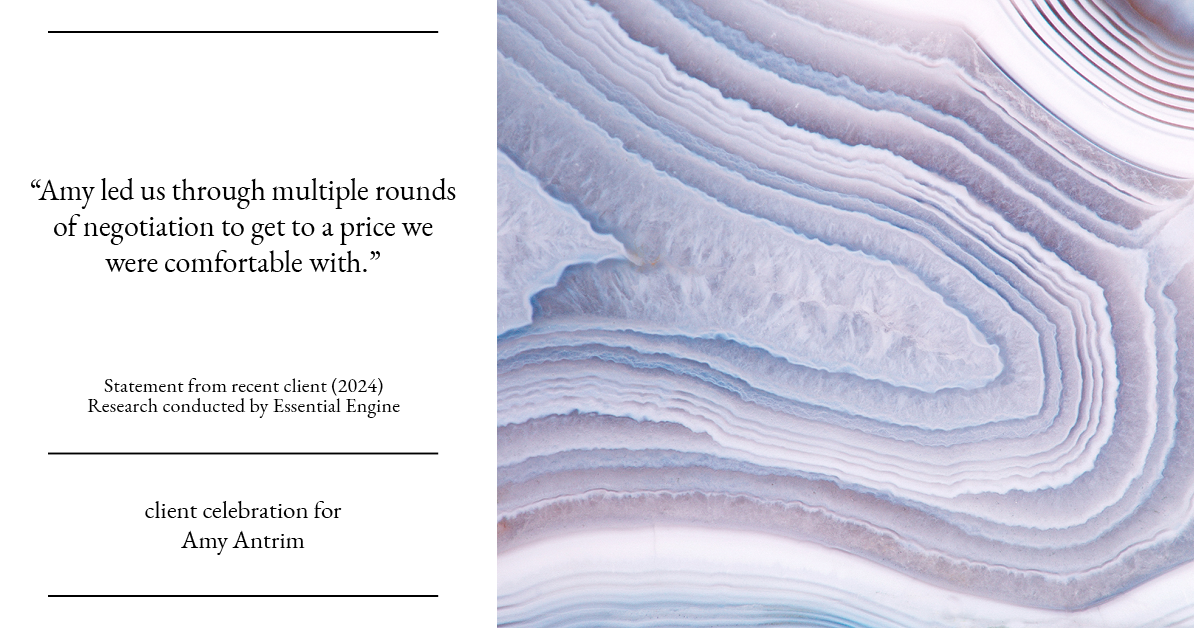 Testimonial for real estate agent Amy Antrim with Keller Williams Realty Partners in Overland Park, KS: "Amy led us through multiple rounds of negotiation to get to a price we were comfortable with."