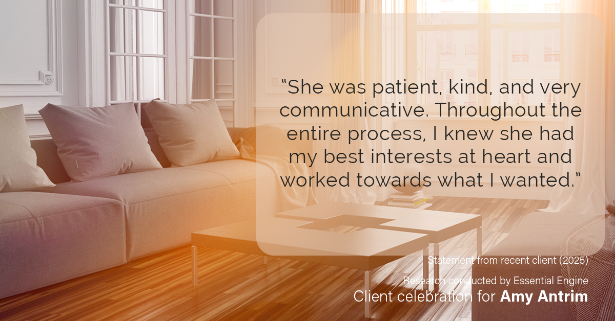 Testimonial for real estate agent Amy Antrim with Keller Williams Realty Partners in Overland Park, KS: “She was patient, kind, and very communicative. Throughout the entire process, I knew she had my best interests at heart and worked towards what I wanted.”