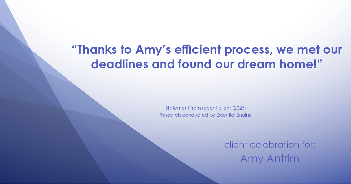 Testimonial for real estate agent Amy Antrim with Keller Williams Realty Partners in Overland Park, KS: "Thanks to Amy's efficient process, we met our deadlines and found our dream home!"