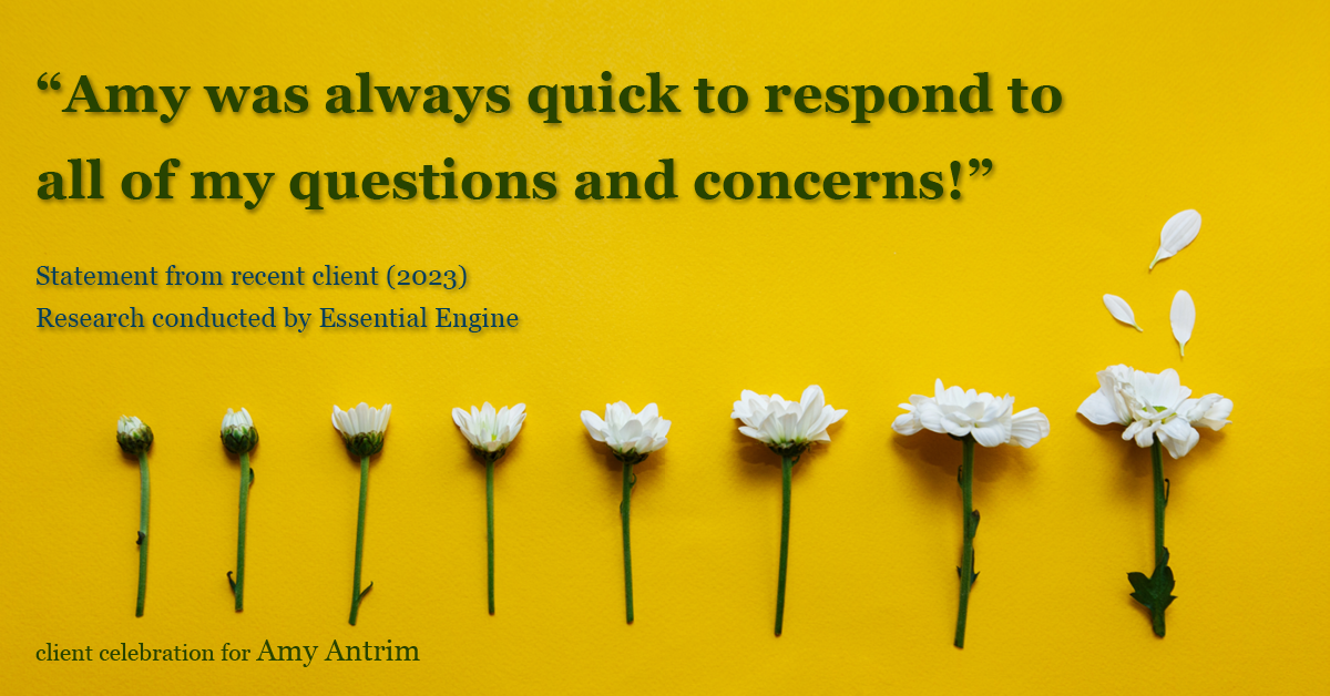 Testimonial for real estate agent Amy Antrim with Keller Williams Realty Partners in Overland Park, KS: "Amy was always quick to respond to all of my questions and concerns!"