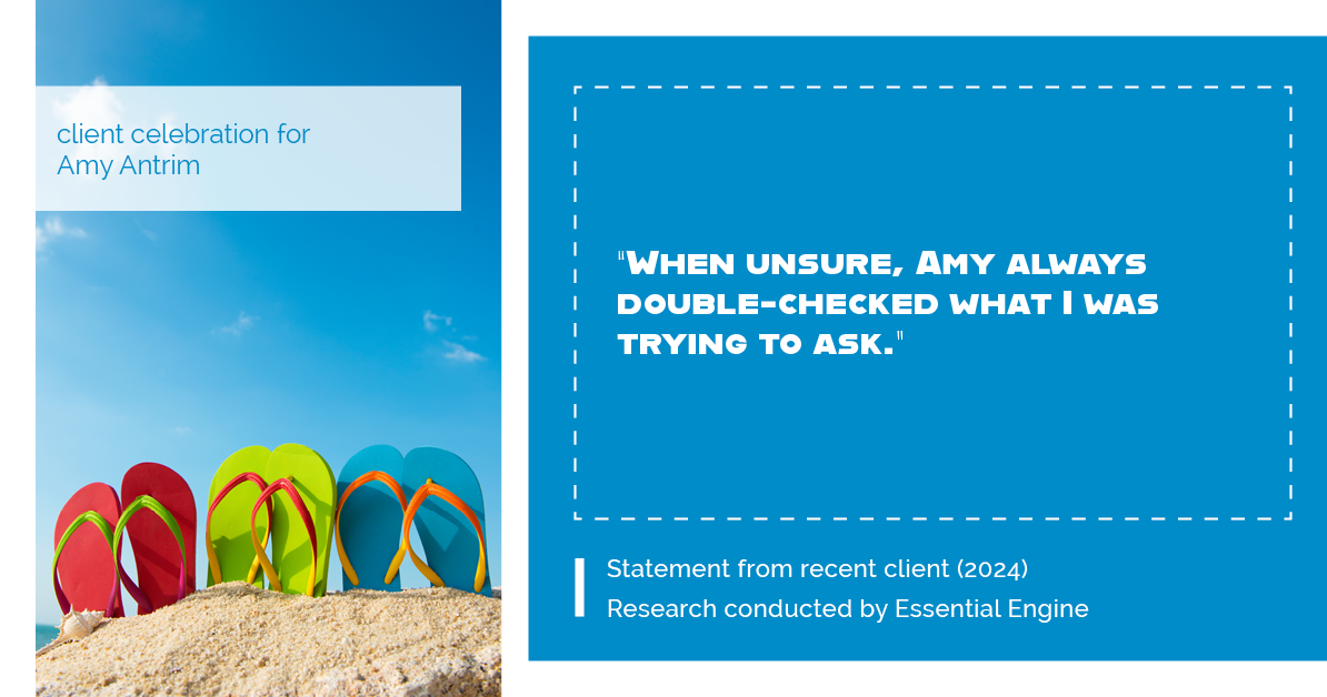 Testimonial for real estate agent Amy Antrim with Keller Williams Realty Partners in Overland Park, KS: "When unsure, Amy always double-checked what I was trying to ask."