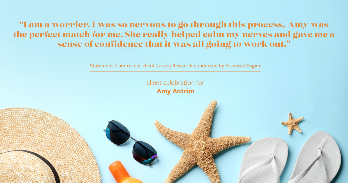 Testimonial for real estate agent Amy Antrim with Keller Williams Realty Partners in Overland Park, KS: "I am a worrier. I was so nervous to go through this process. Amy was the perfect match for me. She really helped calm my nerves and gave me a sense of confidence that it was all going to work out."