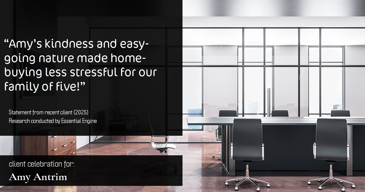 Testimonial for real estate agent Amy Antrim with Keller Williams Realty Partners in Overland Park, KS: "Amy's kindness and easy-going nature made home-buying less stressful for our family of five!"
