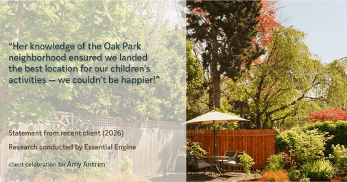 Testimonial for real estate agent Amy Antrim with Keller Williams Realty Partners in Overland Park, KS: "Her knowledge of the Oak Park neighborhood ensured we landed the best location for our children's activities — we couldn't be happier!"
