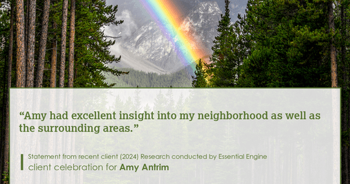 Testimonial for real estate agent Amy Antrim with Keller Williams Realty Partners in Overland Park, KS: "Amy had excellent insight into my neighborhood as well as the surrounding areas."