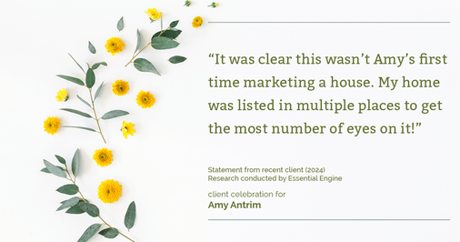 Testimonial for real estate agent Amy Antrim with Keller Williams Realty Partners in Overland Park, KS: "It was clear this wasn't Amy's first time marketing a house. My home was listed in multiple places to get the most number of eyes on it!"