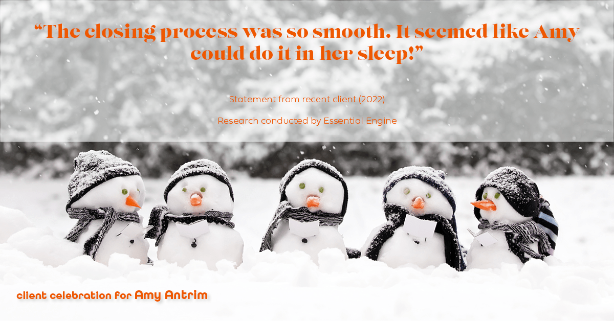 Testimonial for real estate agent Amy Antrim with Keller Williams Realty Partners in Overland Park, KS: "The closing process was so smooth. It seemed like Amy could do it in her sleep!"
