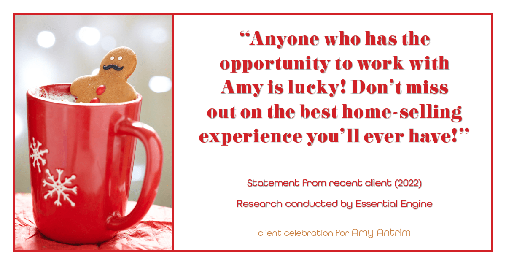 Testimonial for real estate agent Amy Antrim with Keller Williams Realty Partners in Overland Park, KS: "Anyone who has the opportunity to work with Amy is lucky! Don't miss out on the best home-selling experience you'll ever have!"