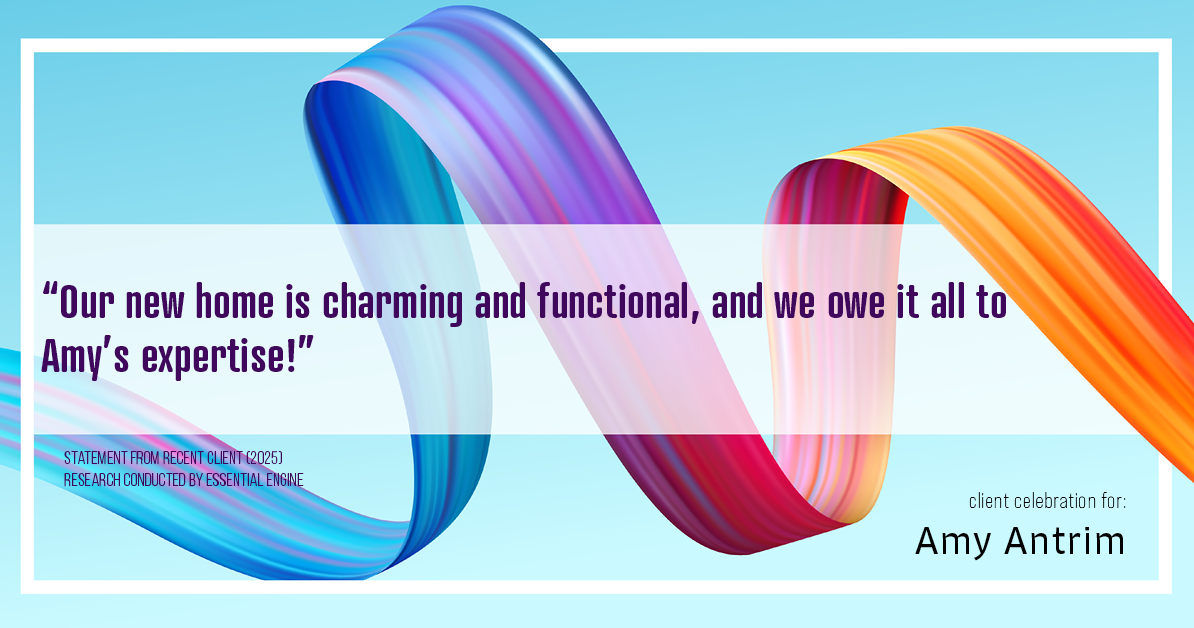 Testimonial for real estate agent Amy Antrim with Keller Williams Realty Partners in Overland Park, KS: "Our new home is charming and functional, and we owe it all to Amy's expertise!"