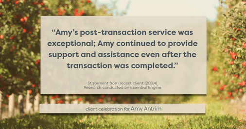 Testimonial for real estate agent Amy Antrim with Keller Williams Realty Partners in Overland Park, KS: "Amy's post-transaction service was exceptional; Amy continued to provide support and assistance even after the transaction was completed."