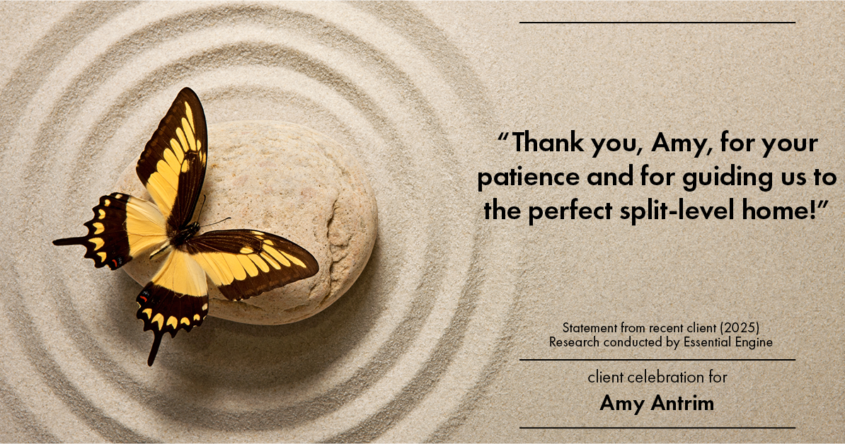 Testimonial for real estate agent Amy Antrim with Keller Williams Realty Partners in Overland Park, KS: "Thank you, Amy, for your patience and for guiding us to the perfect split-level home!"
