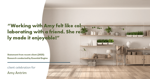 Testimonial for real estate agent Amy Antrim with Keller Williams Realty Partners in Overland Park, KS: "Working with Amy felt like collaborating with a friend. She really made it enjoyable!"